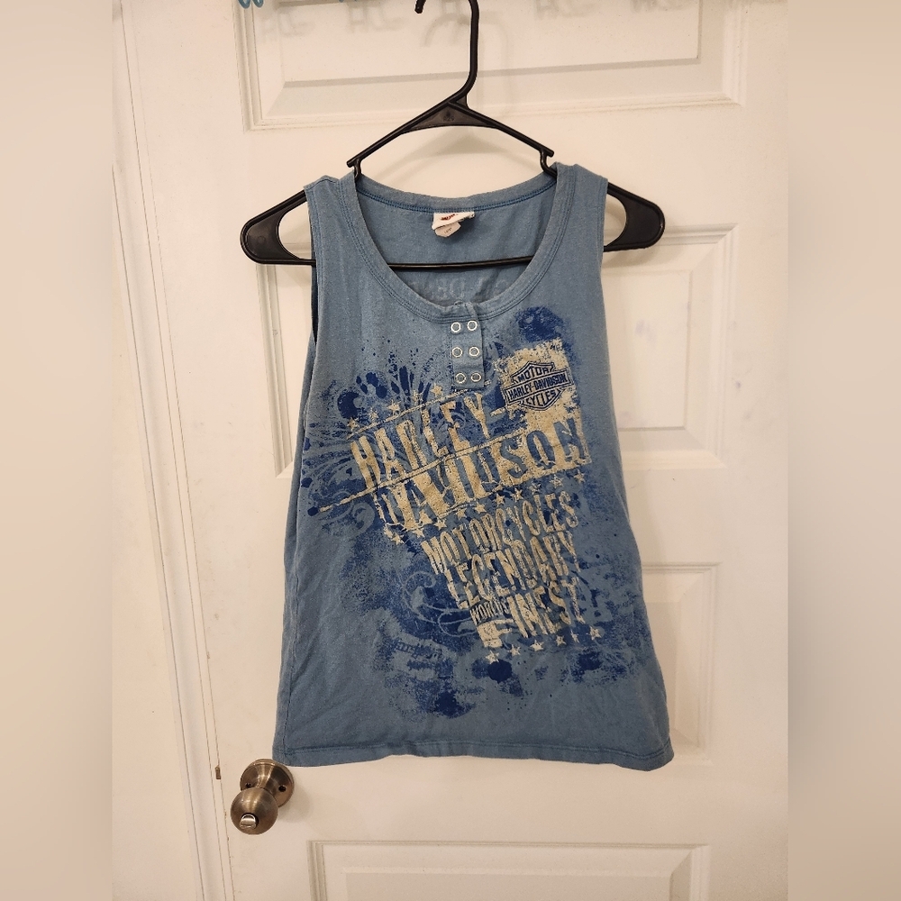 Harley Davidson Sleeveless‎ Blue Women's Size L Tee Tank Top Boise Idaho #QQ1020